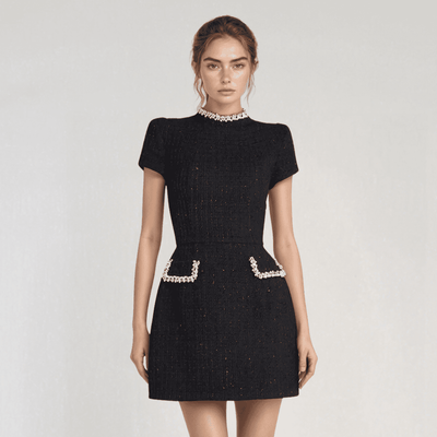 Élise – Robe Courte Chic à Poches Perles
