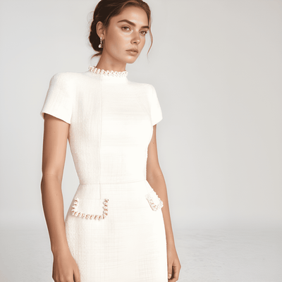 Élise – Robe Courte Chic à Poches Perles