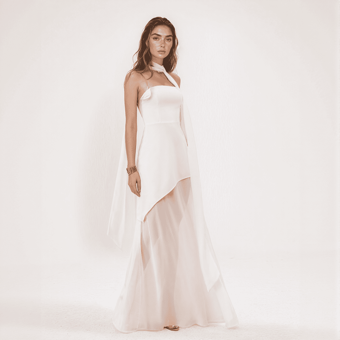 Aurore – Robe Longue Asymétrique en Mousseline