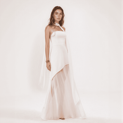 Aurore – Robe Longue Asymétrique en Mousseline